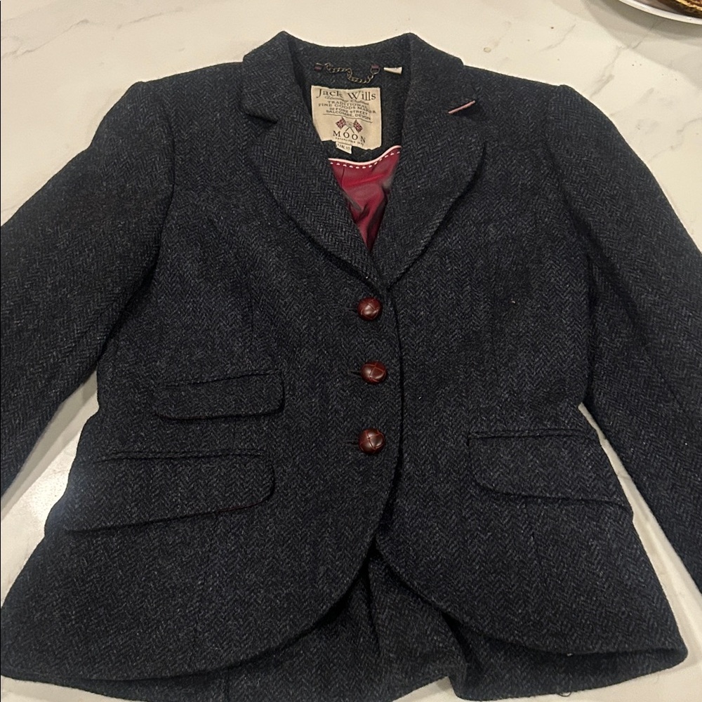 Jack Wills Women's Charcoal Blazer with Red Accents